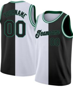Custom White Black-Kelly Green Authentic Split Fashion Basketball Jersey