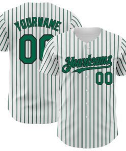 Custom White (Black Kelly Green Pinstripe) Kelly Green-Black Authentic Baseball Jersey