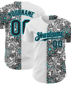 Custom White Black-Lakes Blue 3D Pattern Design Vintage Tattoos Authentic Baseball Jersey