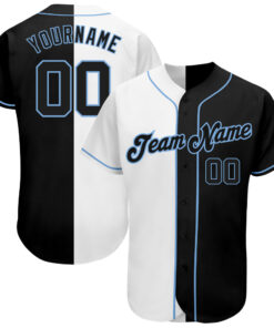 Custom White-Black Light Blue Authentic Split Fashion Baseball Jersey