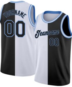 Custom White Black-Light Blue Authentic Split Fashion Basketball Jersey