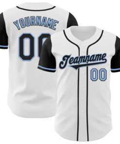 Custom White Black-Light Blue Authentic Two Tone Baseball Jersey