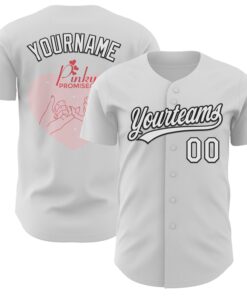 Custom White Black-Light Pink 3D Love Heart Valentine's Day Authentic Baseball Jersey