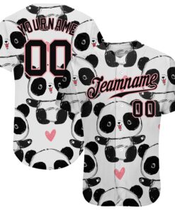 Custom White Black-Medium Pink 3D Pattern Design Pandas Authentic Baseball Jersey