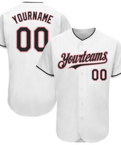 Custom White Black-Medium Pink Authentic Baseball Jersey
