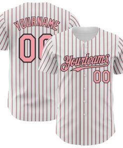 Custom White (Black Medium Pink Pinstripe) Silver-Black Authentic Baseball Jersey