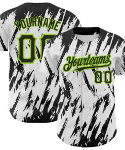 Custom White Black-Neon Green 3D Pattern Design Abstract Sharp Shape Authentic Baseball Jersey