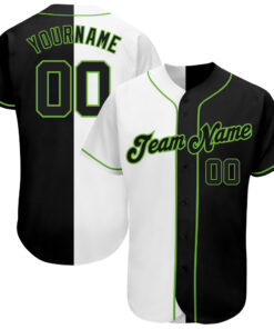 Custom White-Black Neon Green Authentic Split Fashion Baseball Jersey