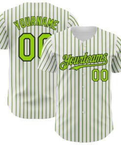 Custom White (Black Neon Green Pinstripe) Neon Green-Black Authentic Baseball Jersey