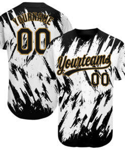 Custom White Black-Old Gold 3D Pattern Design Authentic Baseball Jersey