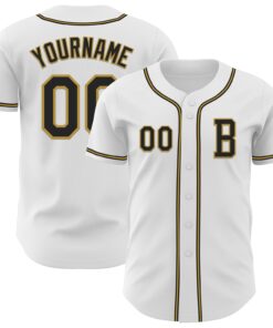 Custom White Black-Old Gold Authentic Baseball Jersey