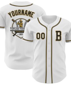 Custom White Black-Old Gold Authentic Baseball Jersey