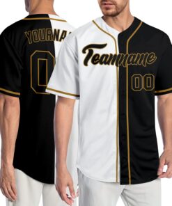 Custom White Black-Old Gold Authentic Split Fashion Baseball Jersey