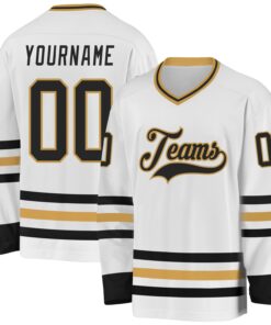 Custom White Black-Old Gold Hockey Jersey