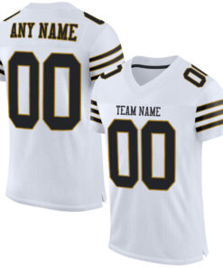 Custom White Black-Old Gold Mesh Authentic Football Jersey