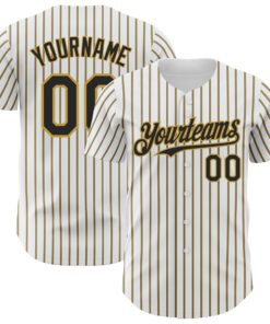 Custom White (Black Old Gold Pinstripe) Black-Old Gold Authentic Baseball Jersey