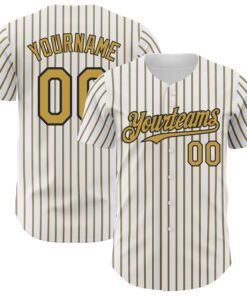 Custom White (Black Old Gold Pinstripe) Old Gold-Black Authentic Baseball Jersey