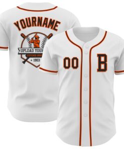 Custom White Black-Orange Authentic Baseball Jersey