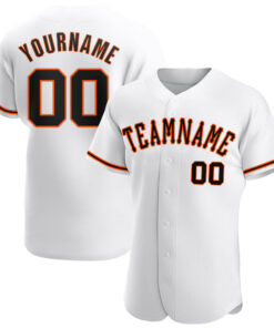 Custom White Black-Orange Authentic Baseball Jersey