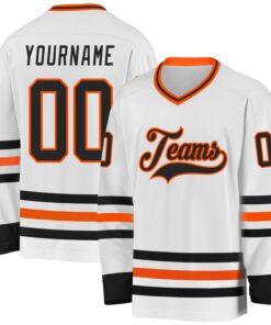 Custom White Black-Orange Hockey Jersey