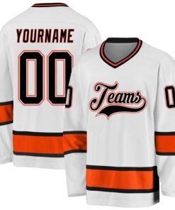 Custom White Black-Orange Hockey Jersey