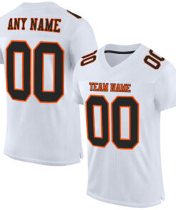 Custom White Black-Orange Mesh Authentic Football Jersey