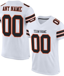 Custom White Black-Orange Mesh Authentic Football Jersey