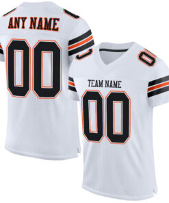 Custom White Black-Orange Mesh Authentic Football Jersey