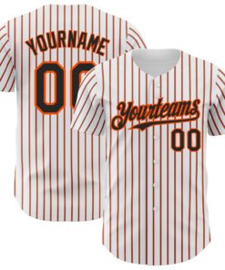 Custom White (Black Orange Pinstripe) Orange-Black Authentic Baseball Jersey