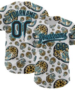 Custom White Black-Panther Blue 3D Pattern Design Football Jaguar Helmet Authentic Baseball Jersey
