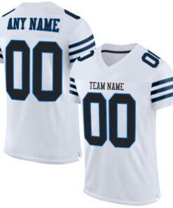 Custom White Black-Panther Blue Mesh Authentic Football Jersey