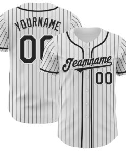 Custom White Black Pinstripe Black Authentic Baseball Jersey