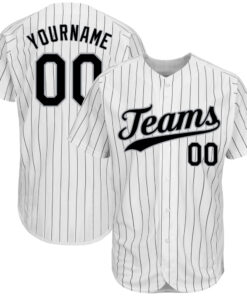 Custom White Black Pinstripe Black-Gray Authentic Baseball Jersey