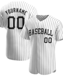 Custom White Black Pinstripe Black-Gray Authentic Baseball Jersey