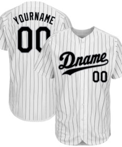 Custom White Black Pinstripe Black-Gray Authentic Baseball Jersey