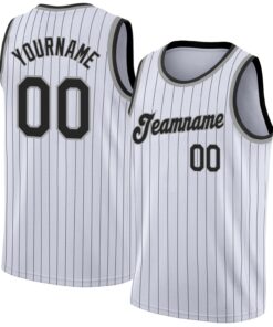 Custom White Black Pinstripe Black-Gray Authentic Basketball Jersey