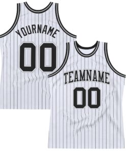 Custom White Black Pinstripe Black-Gray Authentic Basketball Jersey