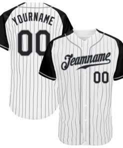 Custom White Black Pinstripe Black-Gray Authentic Raglan Sleeves Baseball Jersey