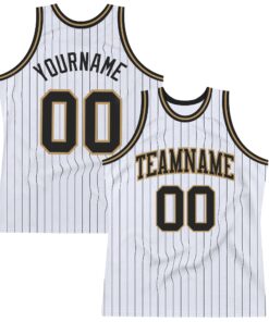 Custom White Black Pinstripe Black-Old Gold Authentic Basketball Jersey