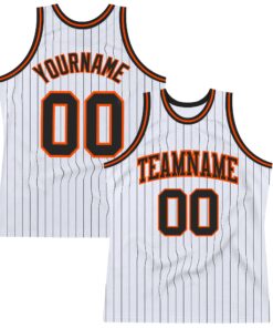 Custom White Black Pinstripe Black-Orange Authentic Basketball Jersey