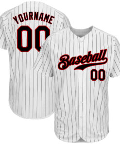 Custom White Black Pinstripe Black-Red Authentic Baseball Jersey