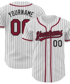 Custom White Black Pinstripe Crimson Authentic Baseball Jersey