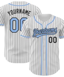 Custom White Black Pinstripe Light Blue Authentic Baseball Jersey