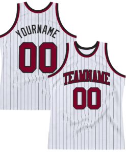 Custom White Black Pinstripe Maroon Authentic Basketball Jersey