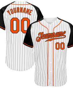 Custom White Black Pinstripe Orange-Black Authentic Raglan Sleeves Baseball Jersey
