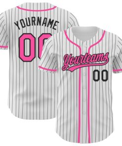 Custom White Black Pinstripe Pink Authentic Baseball Jersey