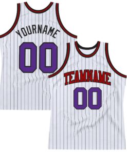 Custom White Black Pinstripe Purple-Red Authentic Basketball Jersey