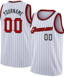 Custom White Black Pinstripe Red-Black Authentic Basketball Jersey