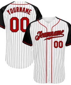 Custom White Black Pinstripe Red-Black Authentic Raglan Sleeves Baseball Jersey