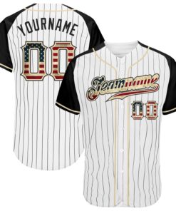Custom White Black Pinstripe Vintage USA Flag-Black Authentic Raglan Sleeves Baseball Jersey